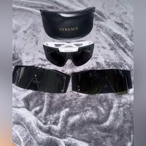 Versace Black Leather Sunglasses Case with Gold Logo